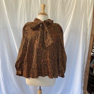 Who What Wear Baby Cheetah Print Blouse XXL puff sleeve bow tie
